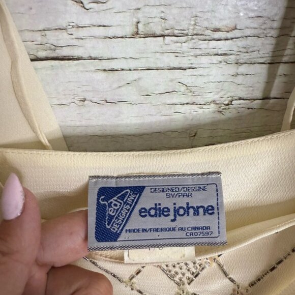 Vintage Cream Midi Dress with belt size 8 Edie johne made in Canada - Picture 5 of 10